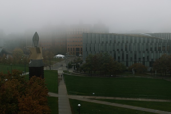 Fog over college campus